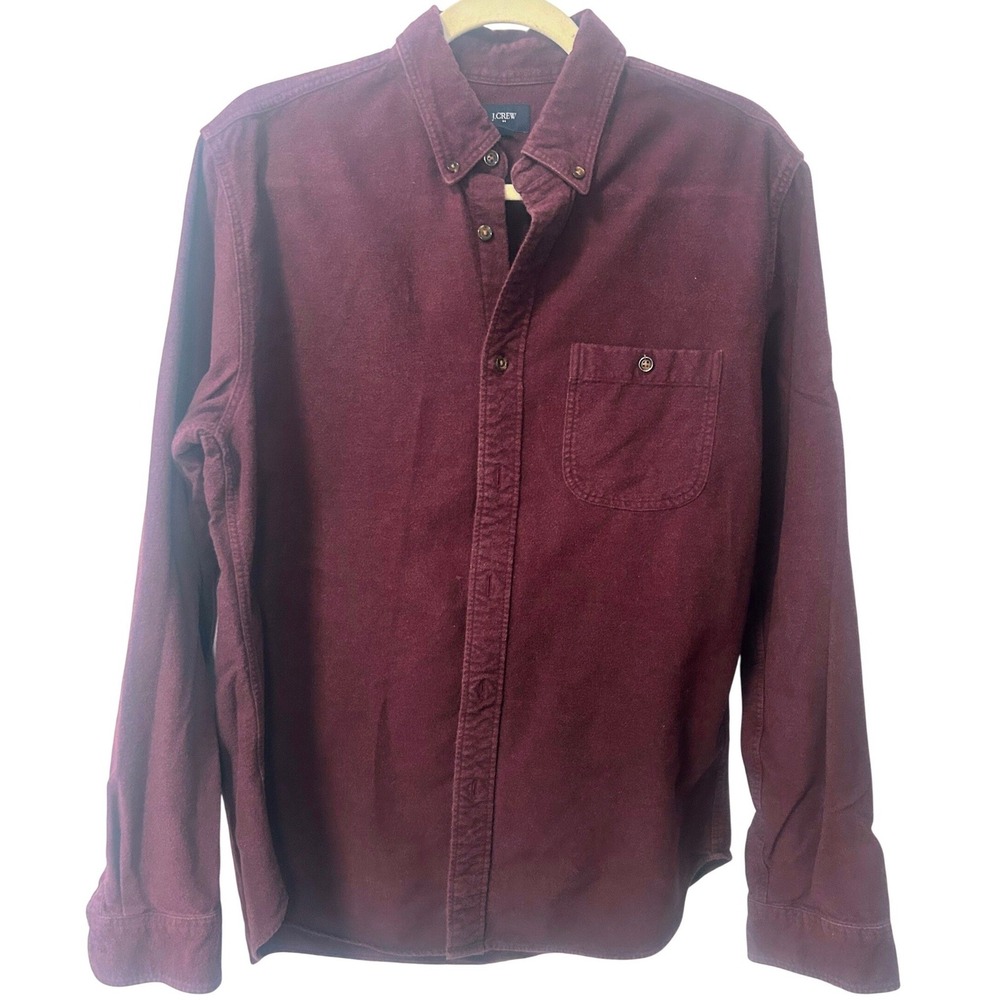 J.Crew Mens Burgundy Flannel Button Down Shirt Elbow Patches Wine Red Medium